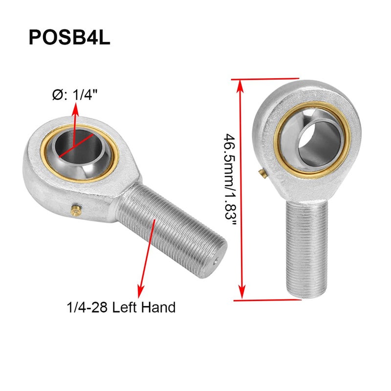 HiPicco POSB4L Rod End Bearing 1/4 Inch Bore and 1/4-28 Left Hand Thread, Self-Lubricating Male Heim Joint Rod Ends 2pcs - Image 2